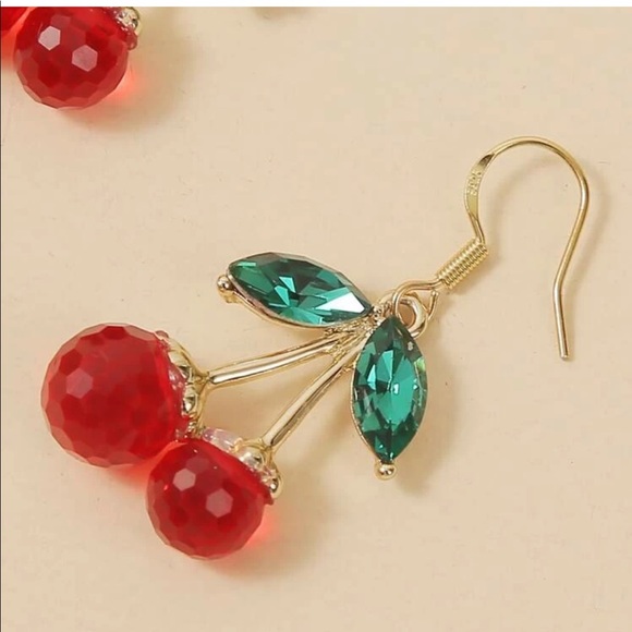 NEW Super Cute Rhinestone Cherry Drop Earrings - Picture 2 of 3